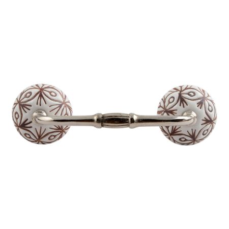 White Base Brown Etched Ceramic Floral Bridge Handle